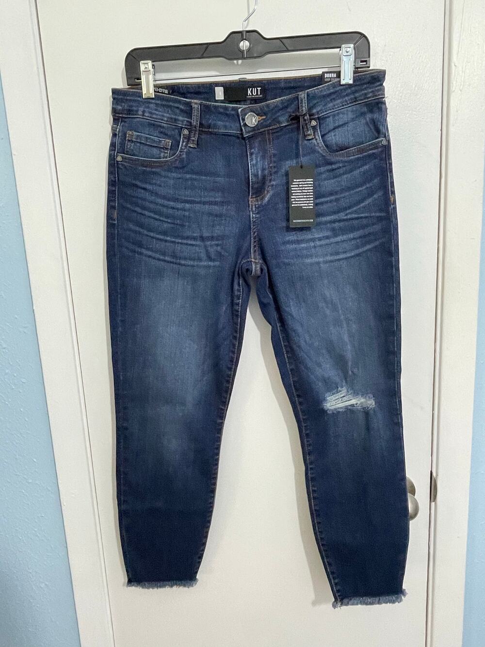Kut From the Kloth Jeans Size 6 Donna Midrise Crop Skinny Distressed Raw Hem NWT